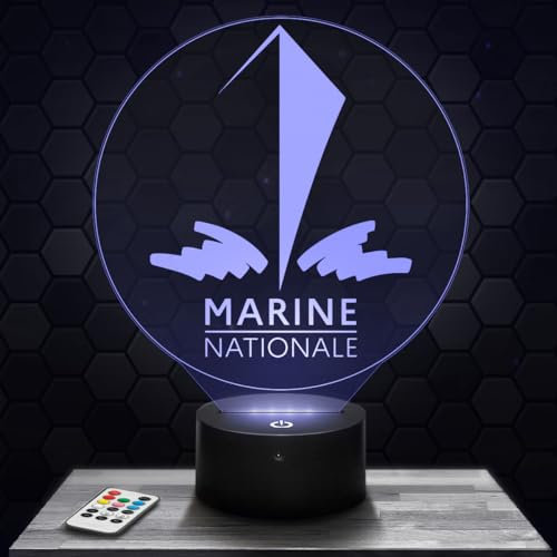 Lampephoto.fr - Lampe 3D Marine nationale Armée France, Idée Cadeau Deco Militaire, Lampe Deco Bureau Salon Homme Femme, Idée Cadeau Noel Fan de Marine nationale Armée France, Effet Hologramme