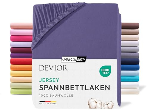 Devior Jersey Spannbettlaken 180x200cm - 200x200cm für Boxspringbetten bis 32cm, 100% Baumwolle, Lila – 135 g/m² Anti-Statisches, atmungsaktives Bettlaken mit Einlaufschutz, Matratzenbezug Lila