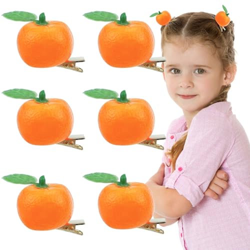 Lot de 6 pinces à cheveux oranges, jolies épingles à cheveux réalistes orange pour filles, barrettes à cheveux fruits, accessoires de cheveux pour femmes et filles