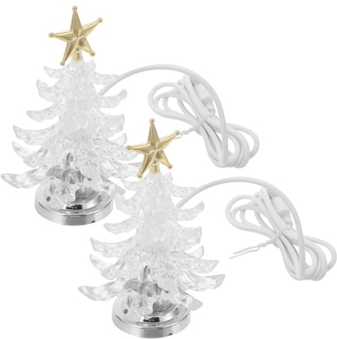 DOITOOL LED Weihnachtsbaum, 2 Stück USB-Betrieben Acryl Beleuchteter Weihnachtslichter Nachtlicht Mit Stern Baumspitze Weihnachts-Tischleuchten Für Feiertagsdekoration Ornamente Weihnachtsdeko Tisch