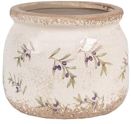 Clayre & Eef Innenblumentopf Ø 12x10 cm Beige Blau Keramik Oliven Pflanzentopf
