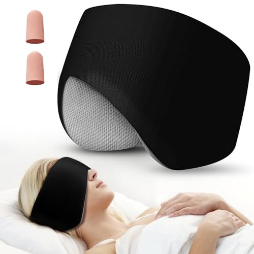 Masque de sommeil, masque pour les yeux avec tête réglable, cache-oreilles pour homme et femme, masque d'oreille et bandeau 2 en 1, couvre-yeux doux double face pour toutes les saisons pour dormeurs