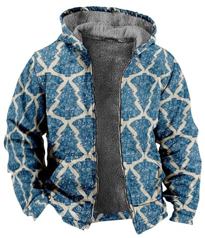 Generisch Fleece Jacket Men, Men's Christmas Print Jacket Spring And Autumn Casual Trend Zipper Hooded Jacket Windbreaker Damen Herren-Jacken Übergang Gefüttert Mit Bauchtasche Winter (XL, Blau)