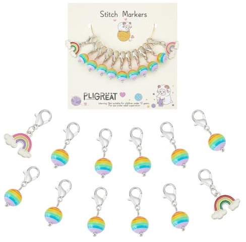 PLIGREAT 12 Stück Regenbogen gestreifte Perlen Maschenmarkierer Stricken Verriegeln Häkelmarkierer für Oma Mama Geschenke Weben Quilten Nähen Werkzeug DIY Ohrringe Schmuckherstellung Zubehör