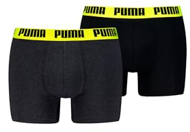 PUMA Boxer Boxershorts Men Herren Everyday Unterhose Unterwäsche 2er Pack, Farbe:Dark Grey Melange/Yellow, Bekleidungsgröße:XL