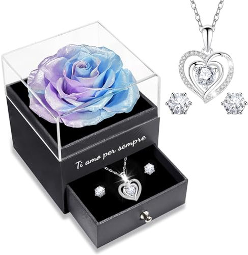 Yamonic Rosa Eterna Regalo Donna,Rosa Stabilizzata con Collana Argento 926 Donna, Idea Regalo per Lei,Ti Amo per Sempre,Regalo San Valentino per lei,Regalo Donna Natale Compleanno Anniversario