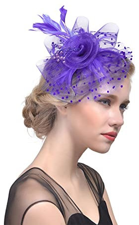 Fascinator Damen, Fascinator Damen Hut Blume Mesh Feder Kopfbedeckung Tea Party Bankett Hüte Cocktail Party Kopfschmuck Frauen Elegant Kirche Hochzeit Haarschmuck Flower Federn Stirnband