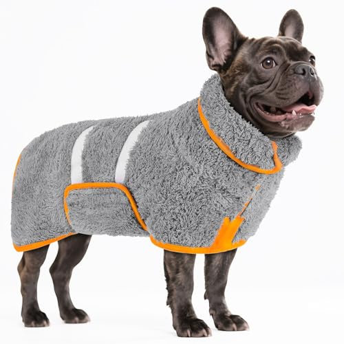 Bienbee Hunde-Bademantel, schnell trocknend, super saugfähig, nach dem Baden, warmes Handtuch, Hundebadzubehör, Grau, Größe M