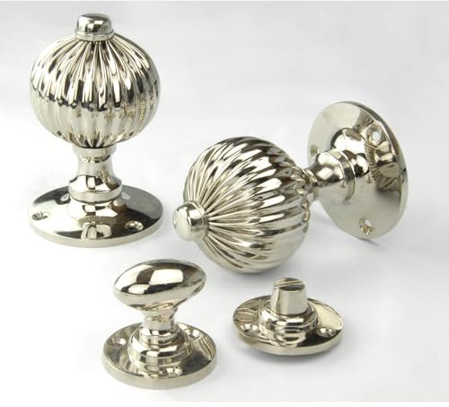 UNDERGROUND PARTS Jones & Grey Vintage Regency Style Solid Brass Reeded Round Door Knobs Handles - Polished Nickel (Bathroom Handles)