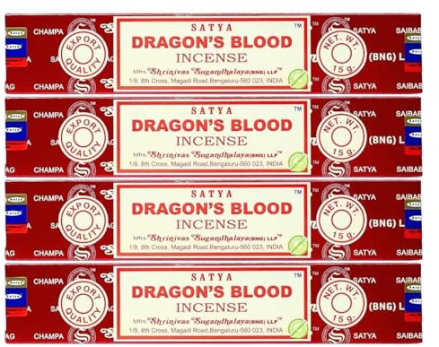 Räucherstäbchen Dragons Blood, 15 g x 4 Packungen, für Meditation, Yoga, Heilung, Aromatherapie, Relxation, Spiritualität Rushant