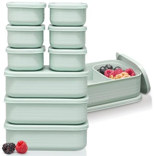 Hausfelder Brotdosen Lunchbox-Set, 3x900ml + 6x280ml, Brotdose mit Fächern für Kinder und Erwachsene, einsetzbar als Butterbrotdose, Brotzeitbox (MintGreen, 3 x 900ml, 6 x 280ml)