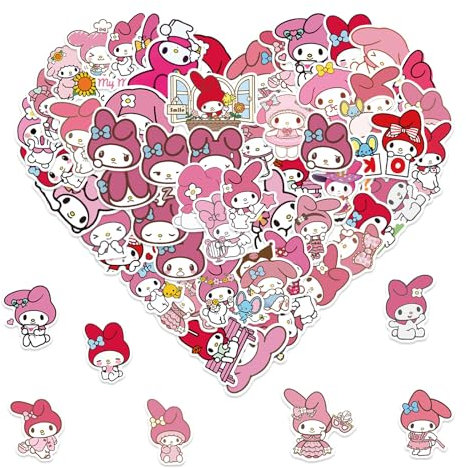XXMML Niedliche Mymelody Cartoon-Aufkleber, Kawaii Sanrio Cartoon, wasserdicht, Vinyl-Aufkleber für Kinder, Teenager, Mädchen, Laptop, Reisetasche, Telefon, Fahrrad, Wasserflasche, Gitarre, Computer,
