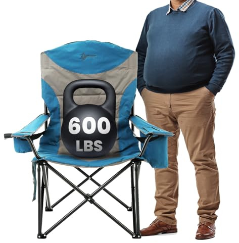 ARROWHEAD OUTDOOR XXL Campingstuhl, zusammenklappbar, gepolstert, mit Tassen- und Weinhalter, Armlehnenkühler, Unterstützung bis zu 272 kg, Blau