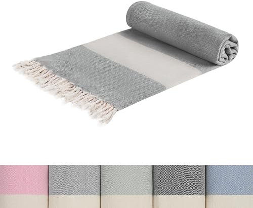 Edel Living hamamtuch Strandtuch aus 100% Baumwolle Kompakt & Leicht - Ultra saugfähig und schnell trocknend - Ideal als, handtücher, duschtücher, Saunatuch, Badetuch 95 x 200 cm (Gray, 95 x 200)