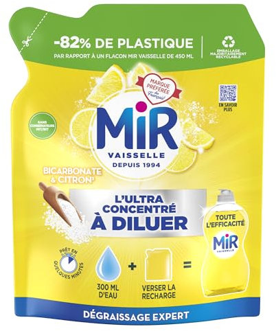 Mir Vaisselle - L'Ultra Concentré à Diluer - Bicarbonate de Soude & Citron - Dégraissage Expert - Efficace à Froid - Sans Conservateurs - Sans Allergènes Parfum - Marque Préférée des Français - 150ml