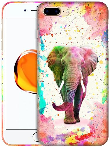 GlamCase for iPhone 7 Plus/iPhone 8 Plus - Elephant Watercolored Design Printed Slim & Sleek Cute Plastic Hard Snap on Protective Designer Back Phone Case/Cover for iPhone 7 Plus / 8 Plus
