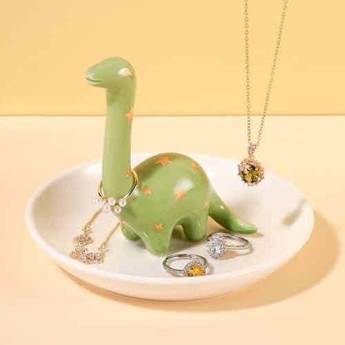PUDDING CABIN Grüner Dinosaurier-Ringhalter, Dinosaurier-Geschenke, Ringhalter für Ringe, Ohrringe, Armbänder, Halsketten, Organizer, Geburtstag, Muttertag, Erntedankfest, Weihnachtsgeschenke für
