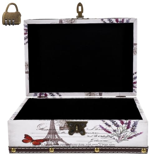 Kichvoe Vintage Holzschmuckkästchen Mit Schloss Holzaufbewahrungsbox Für Schmuck Und Uhren 9.1X6.5X3.7 Zoll Retro Schatztruhe Für Zuhause Und Büro