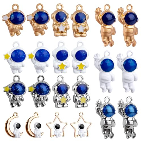11 Paar Astronaut Mond Stern Ohrringe, Astronauten Ohrstecker, Astronauten-Ohrringe mit Öltropfen-Legierung, Planet Asymmetrisch Anhänger Ohrringe, Ohrringe Pack Geschenke für Damen
