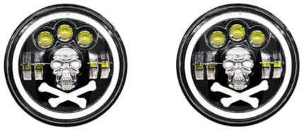 2x LED Fernlicht Scheinwerfer IP67 12/24V Frontscheinwerfer E9 Totenkopf Design 3 Funktionen 65W Tagfahrlicht RGB Blinklicht Neu OVP Auto PKW Offroad 4x4 ATV SUV Motorrad