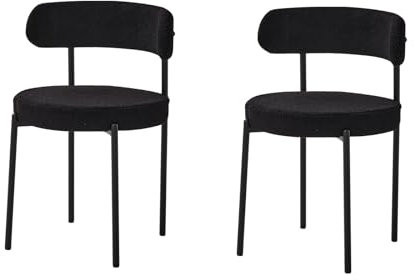 JZGORC 2er Set Esszimmerstuhl, Teddy-Samt-Polsterstuhl, Geeignet für Esszimmer, Wohnzimmer, Schlafzimmer, Konferenzraum – Schwarz