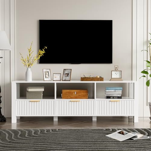 BLUON HOME Mueble para TV moderno y blanco, diseño sencillo y elegante, 152,5 x 39,5 x 50 cm