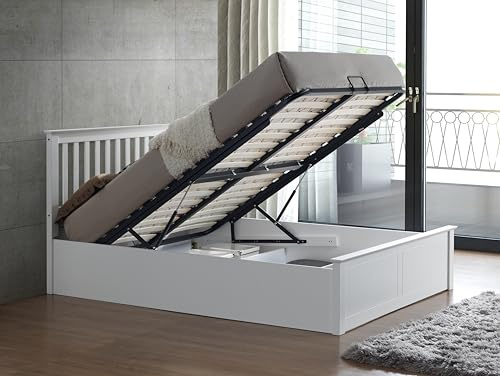 Bedmaster Malmo Wooden Ottoman Storage Bed Size And Colour Options (White, Double)