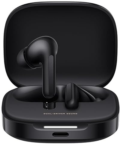 Xiaomi Redmi Buds 6, Cuffie Bluetooth, Design a doppio Driver, Cancellazione attiva del rumore, Doppio Microfono con AI integrata, Batteria a lunga durata fino a 42 ore, Comandi Touch, Nero