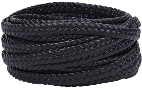 GORGECRAFT Cordon en Cuir Tressé Plat 5m*10mm*3mm en Cuir PU Bandes de Cuir Synthétique Noir Fils en Similicuir Corde pour Bracelet Bracelets de Cheville Cravate Bolo Collier Fabrication de Bijoux
