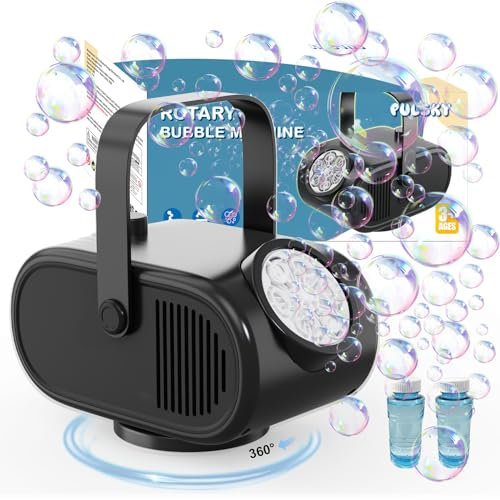 Black Bubble Machine, 90°/180°/360° Automatic Rechargeable Bubble Machine for Kids, 3 Speeds 22000+ Bubbles Per Minute for Kids Parties, Birthday, Wedding Scene, Camping
