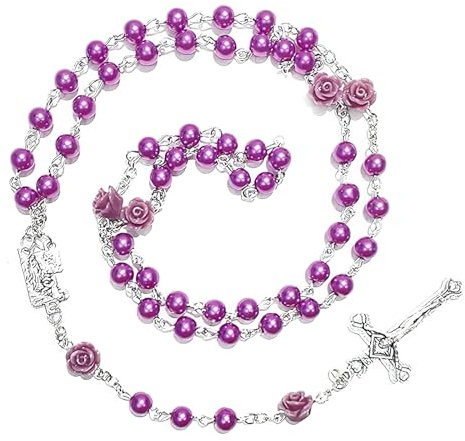 IGEAIIE Catholic Rosary Necklace with Purple Crystal Beads, Silver Crucifix, Religious Prayer Beads for Men and Women, Elegant and Durable, Rosary Beads for Faith and Meditation