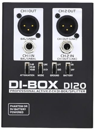 Swiixxer Audio Active DI BOX Caja de Inyección Directa Guitarra de Bajo Ruido DI Convertidor de Audio de 2 Canales Mezclador de Audio Multiusos