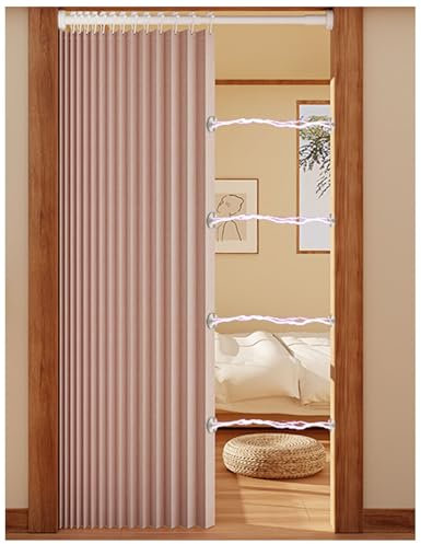 APMOE Tenda per Porta con Asta Telescopica, Tenda Isolante Termica per Interni, Tenda Separa Ambienti, Invisible Tende Pieghevoli a Fisarmonica(Rosa,Rod 80-100cm/curtain 100x180cm)