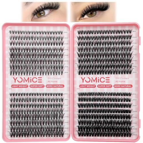 Yomice Wispy Lot de 640 extensions de cils volumineux 30D+40D+50D+60D, faux cils individuels de 8 à 16 mm, courbure D, grappes individuelles (30D-60D)