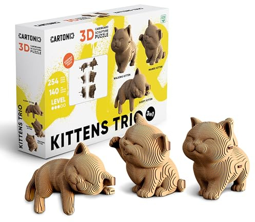 3D-Puzzle aus Karton 3in1 Skulptur Motiv: Kätzchen-Trio, Alter ab 14 Jahre, 254 Teile, ca. 11x15x13 cm