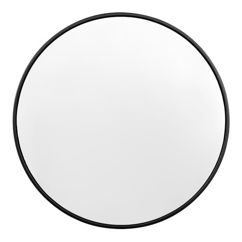 WOLTU Spiegel rund mit schwarzer Rahmen, runder Wandspiegel φ 80 cm, moderner Hängespiegel für Badezimmer Schlafzimmer Wohnzimmer Flur, dekorativer Schminkspiegel aus Glas Metall MDF