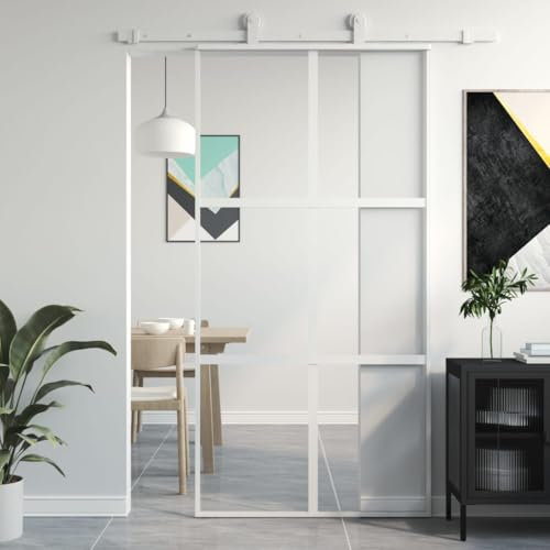Articolo-Porta Scorrevole Bianco 102.5x205 cm Vetro Temperato e Alluminio, Ferramenta,Materiali da costruzione,Porte,Porte di Casa