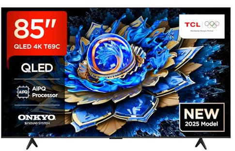 TCL 85T69C 85” QLED 60HZ 4K HDR, Google TV, Smart TV (Dolby Vision & Atmos, Game Master, Motion clarity, Sistema audio Onkyo 2.1, compatibile con Google Assistant & Alexa), 2025