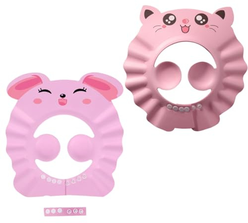 2 Piezas Gorro de Ducha de Bebé, Gorro Ducha Niños, Visera Ajustable para Baño de Bebé, Protege Los Ojos y Las Orejas para Niños Bebés, Rosa
