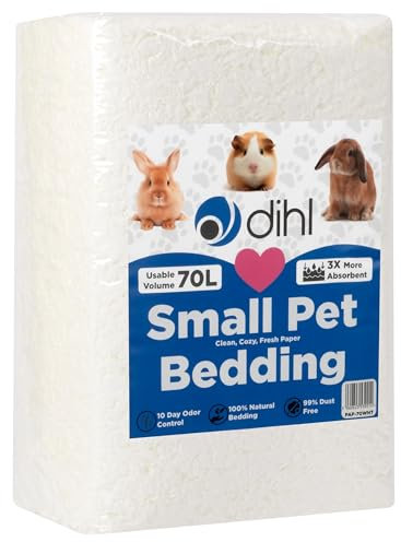Dihl 70 Litre, White, Super Absorbent Paper Bedding for Small Animals. Absorbs 6 Times its Weight in Liquid. Hamster, Mice, Rat, Rabbit, Guinea Pig Gerbil Cage Substrate – 70L