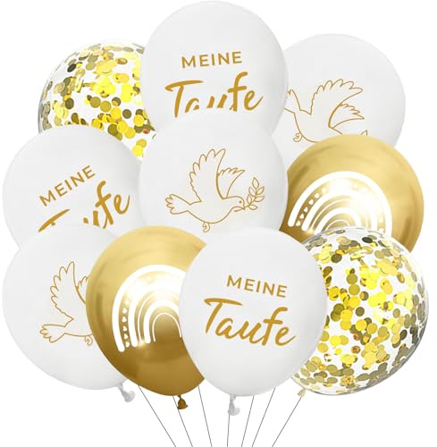 ALEGRE Taufe Deko Luftballon Weiß Gold,20 Stk Taufdeko Luftballons Taufe,Deko Taufen Mädchen Junge,Taube Regenbogen Muster Tauf Helium Ballon für Babyparty,Kommunion,Konfirmation,Babyshower Party Deko