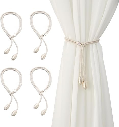 DmDoyy Blumen Vorhang Raffhalter, 4 Stück Verstellbare Vorhang Raffhalter, Elegante Baumwolle Gardinen Raffhalter, Für Zuhause, Büro, Fenster Dekorativ & Gardinen (Beige)