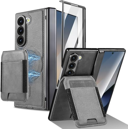 Dteck Magnetische Handyhülle für Galaxy Z Fold 7 2025, 20,8 cm (8,2 Zoll), mit abnehmbarem Klappetui (4 Kartenfächer), Ständer, Displayschutzfolie, Scharnierabdeckung, kompatibel mit MagSafe, stoßfest