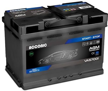 ACCONIC VA57001 START-STOP AGM 70Ah Autobatterie 570901076 12V 760A EN Maße:278×175×190mm Starterbatterie, wartungsfrei, versiegelt, vibrationsfest, leistungsstark, ideal für PKW, SUV, Nutzfahrzeuge