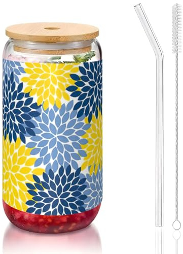 SDEGTHO Dahlia Pinnata Verres à boire mignons avec paille en verre 473,6 g pour bière café glacé whisky cadeau