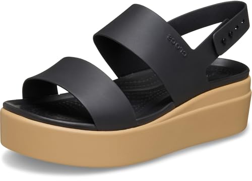 Crocs Women's Brooklyn Low Wedges, Platform Sandals, Black/Cashew, 9