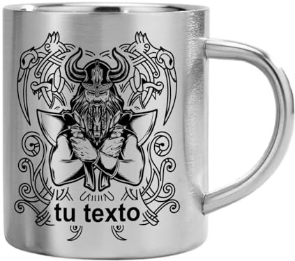 Lasernauten Taza de acero inoxidable con grabado vikingo personalizado – 3 modelos a elegir (asa de mosquetón, asa clásica o termo con tapa)