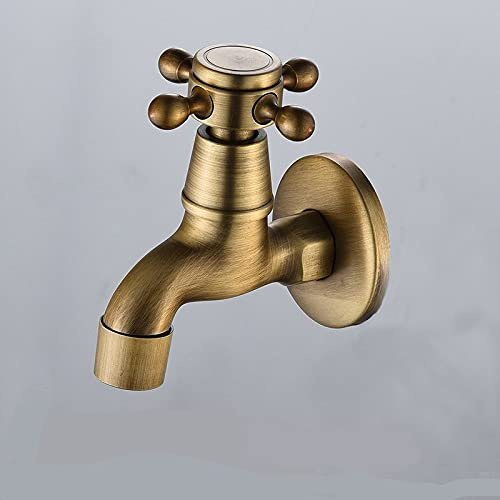 XANAYXWJ Küchenspüle-Mischbatterien, Wandmontierter Wasserhahn, Messing, Einzel-Kaltwasserhahn, Vintage-Wasserhahn für Balkon, Wäsche, Waschmaschine, Waschbecken, Mopp, Pool, Outdoor, Garten für,