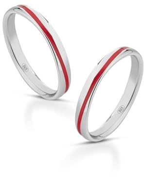 Coppia Fedine Filo Rosso Personalizzate in Argento 925 Smaltato, Made in Italy - Anelli a Misura Non Regolabili con Filo Rosso delle Anime Gemelle - Personalizzabili con Incisione Nome e Data