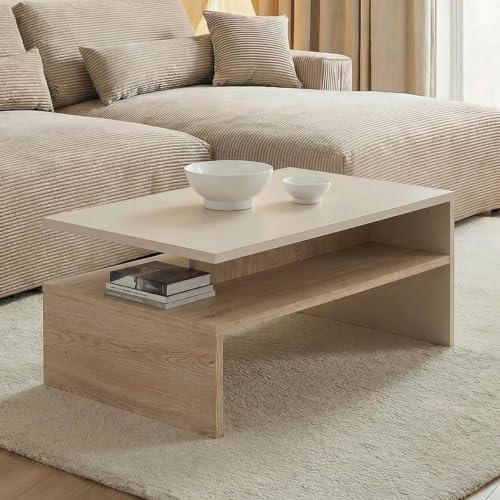 Couchtisch PAULINA 90 x 60 cm, Kaschmir/Cremona Eiche - Moderner Wohnzimmertisch mit praktischer Ablagefläche, Beistelltisch Couch aus robustem Holzwerkstoff, Coffee Table im minimalistischen Design